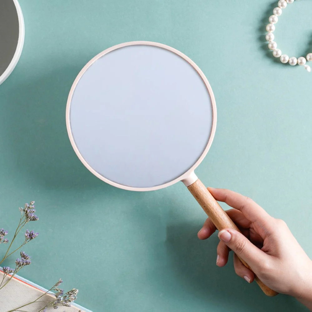 Modern Two Sided Handheld Mirror Baby Pink - Image 2