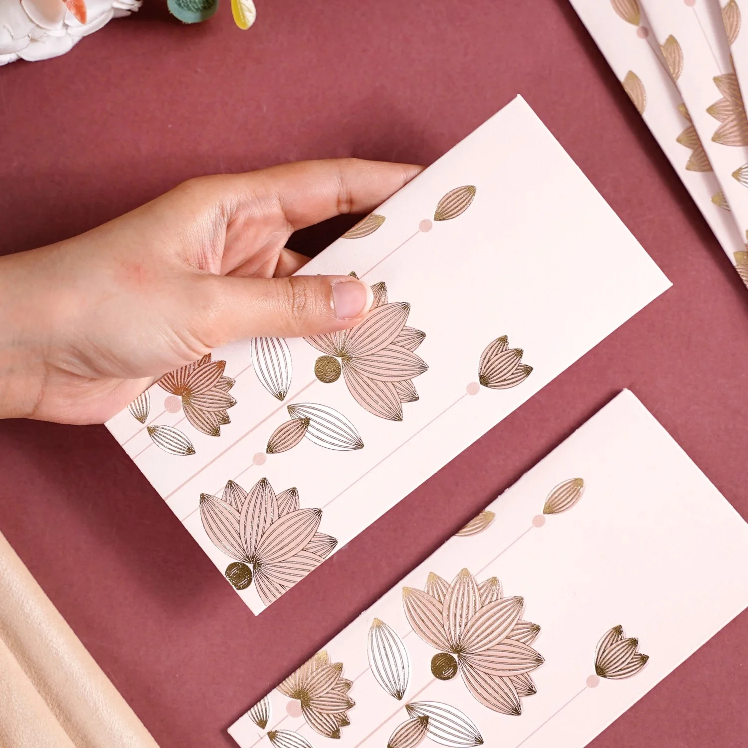 Money Gift Envelope Gold Lotus Set Of 12 Pink - Image 3