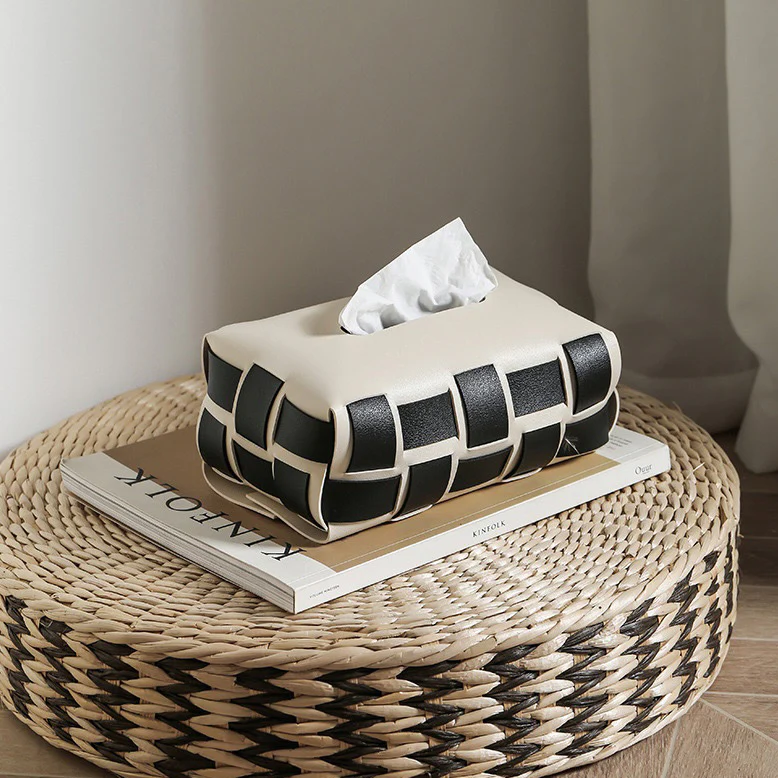 Monochrome Vegan Leather Tissue Box White And Black - Image 5