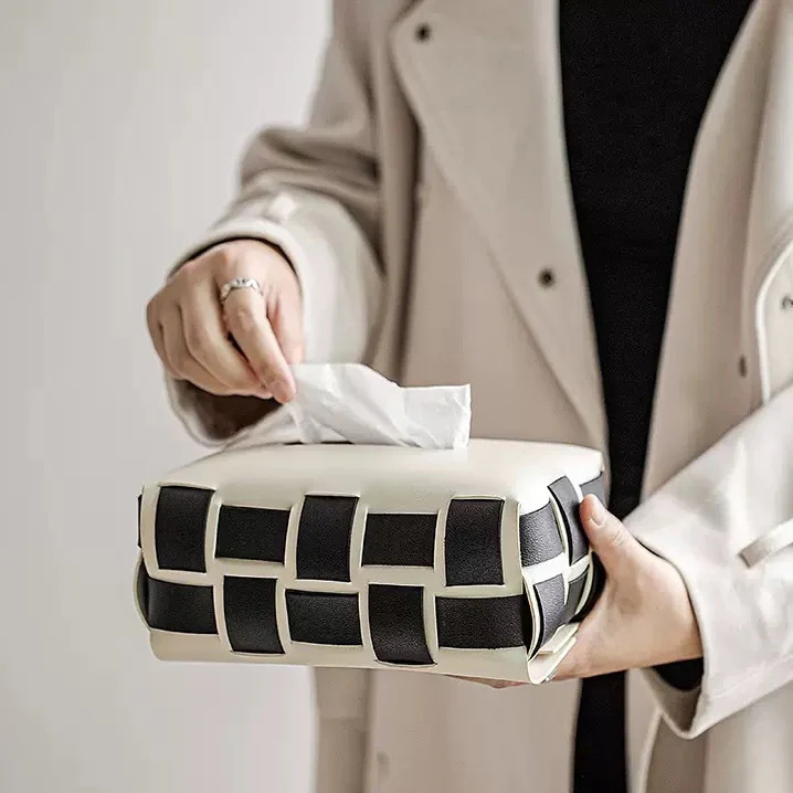 Monochrome Vegan Leather Tissue Box White And Black - Image 8