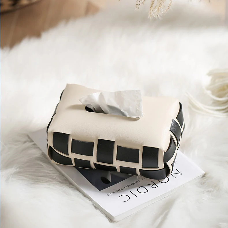 Monochrome Vegan Leather Tissue Box White And Black - Image 9