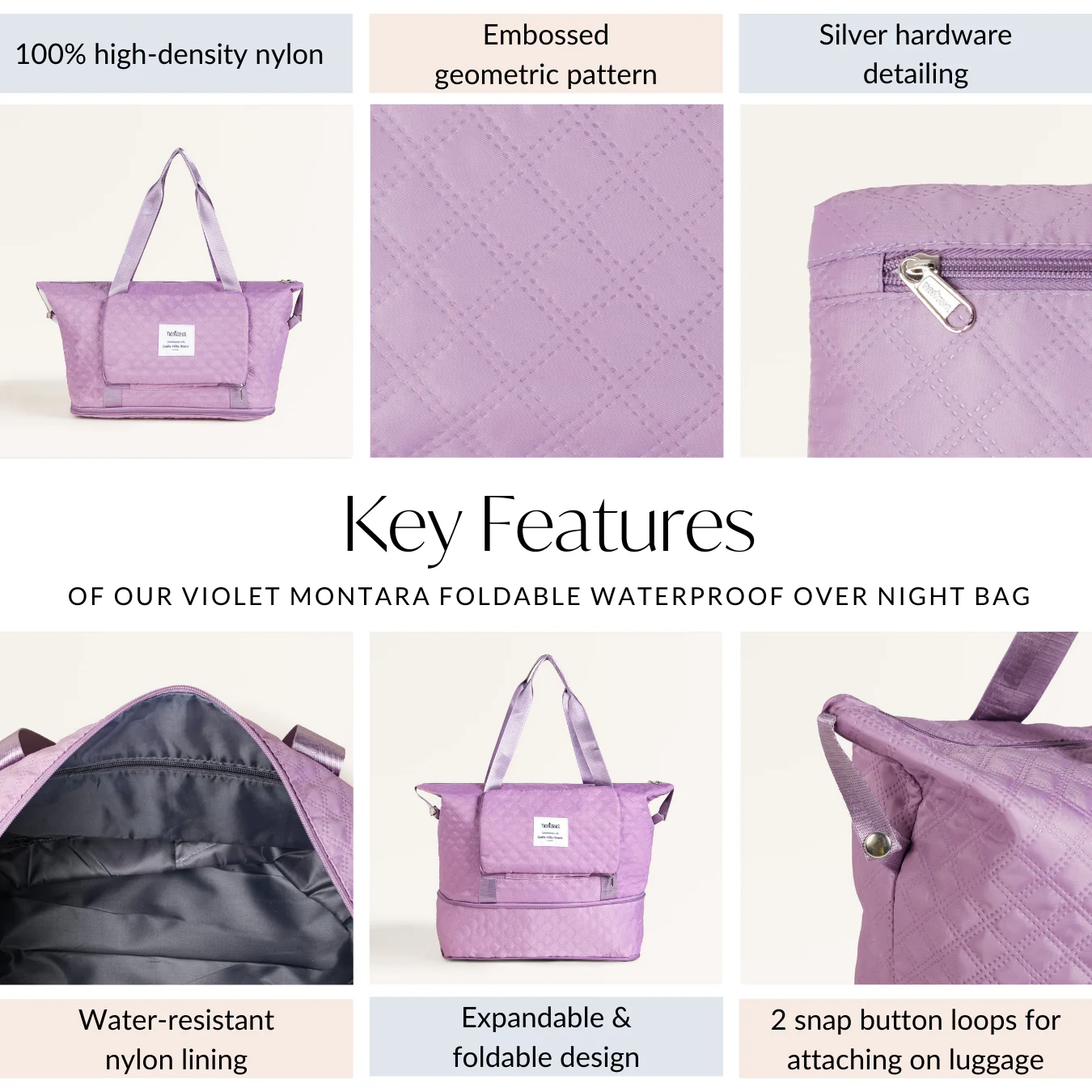Montara Waterproof Over Night Bag Foldable Expandable Violet - Image 5