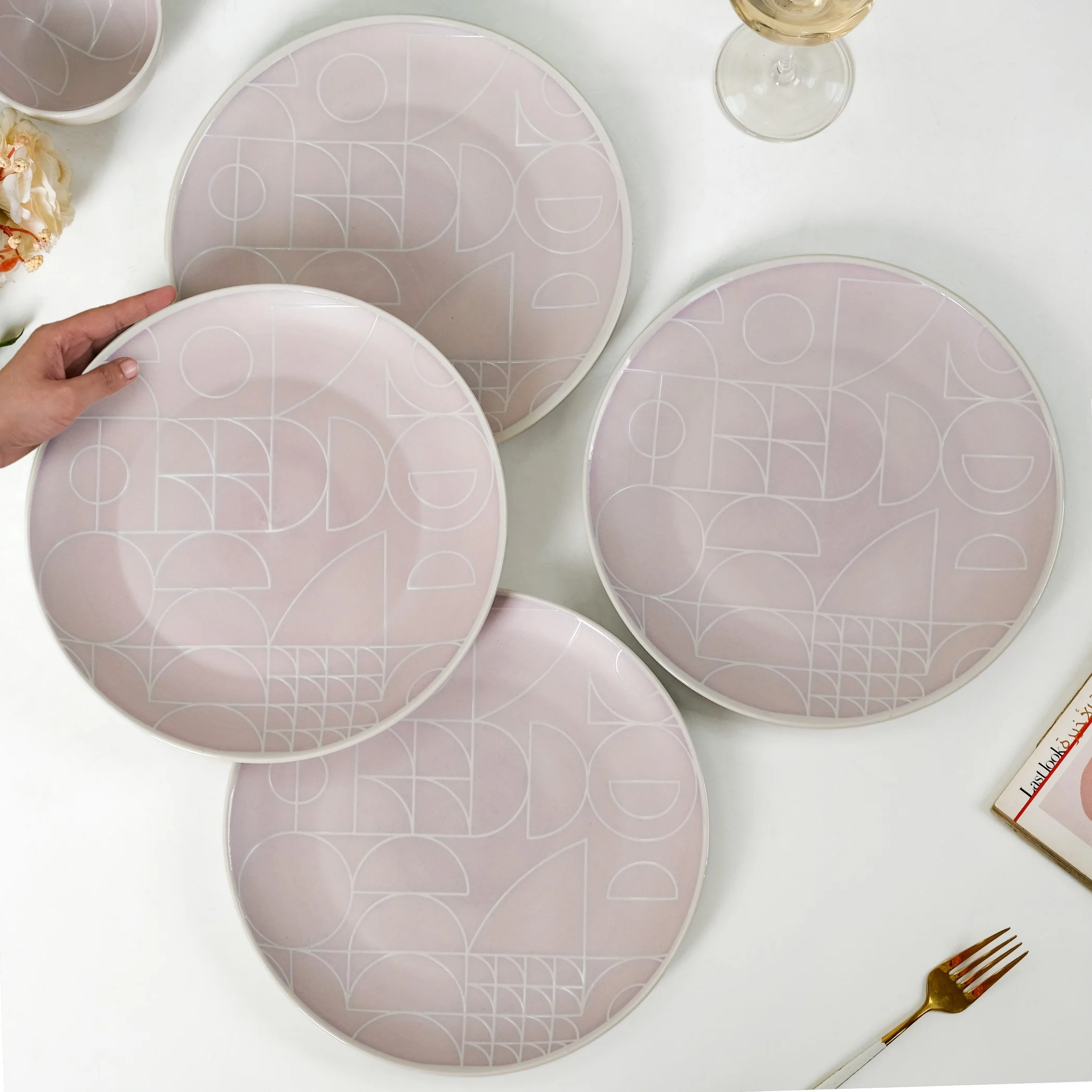 Monvia Modern Art Deco Light Mauve Dinner Plate Set Of 4 10 Inch - Image 3