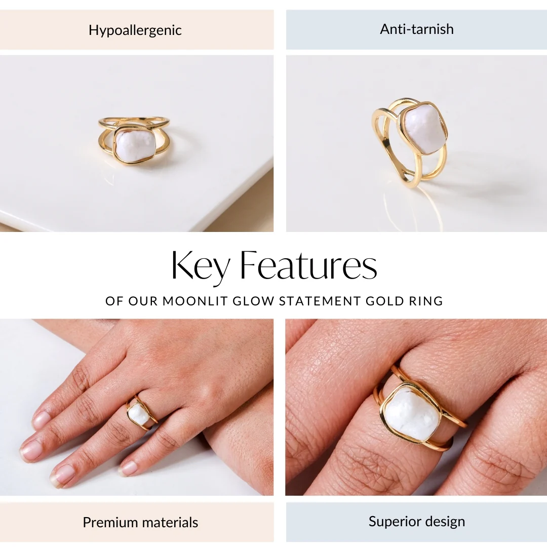 Moonlit Glow Statement Gold Ring - Image 4