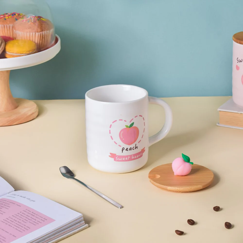 Morning Tea Mug Hearty Peach With Lid And Spoon 350 ml - Image 3