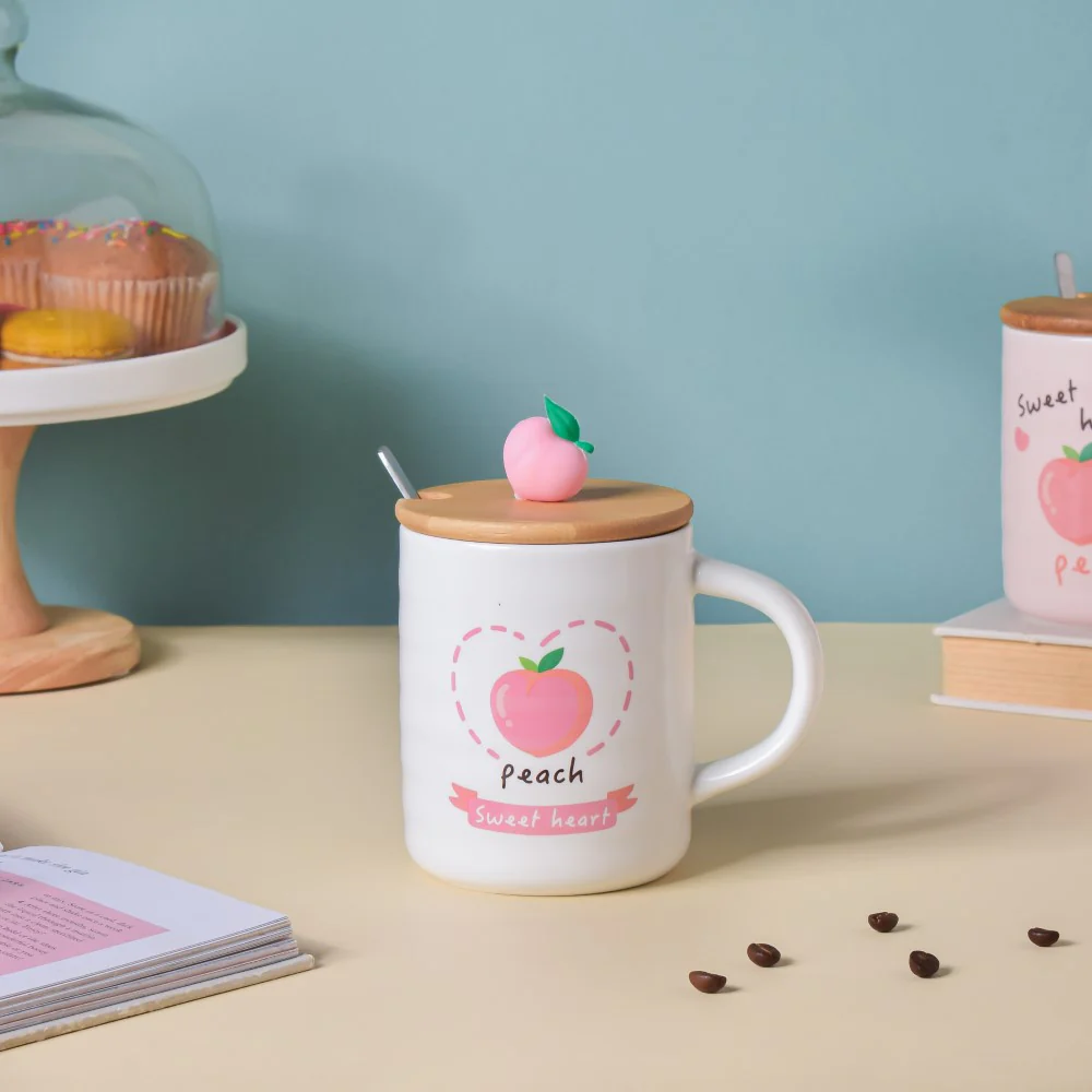 Morning Tea Mug Hearty Peach With Lid And Spoon 350 ml - Image 4