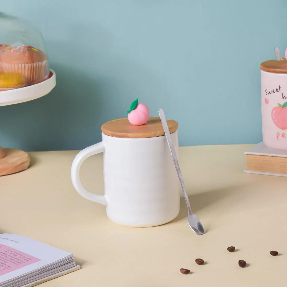 Morning Tea Mug Hearty Peach With Lid And Spoon 350 ml - Image 5