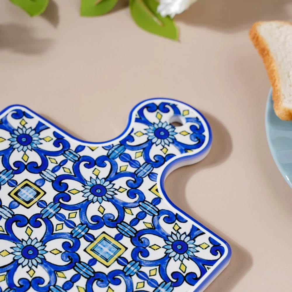 Moroccan Art Ceramic Platter With Handle Blue 9 Inch - Image 5