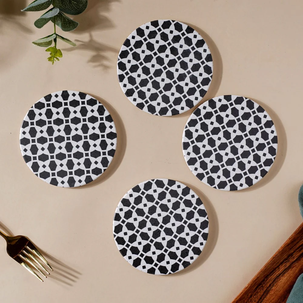 Moroccan Black And White Ceramic Coaster Set Of 4 - Image 5
