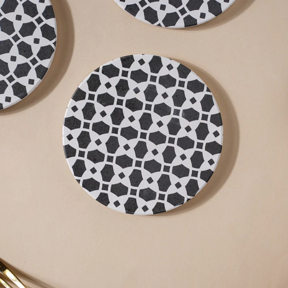 Moroccan Black And White Ceramic Coaster Set Of 4 - Image 6