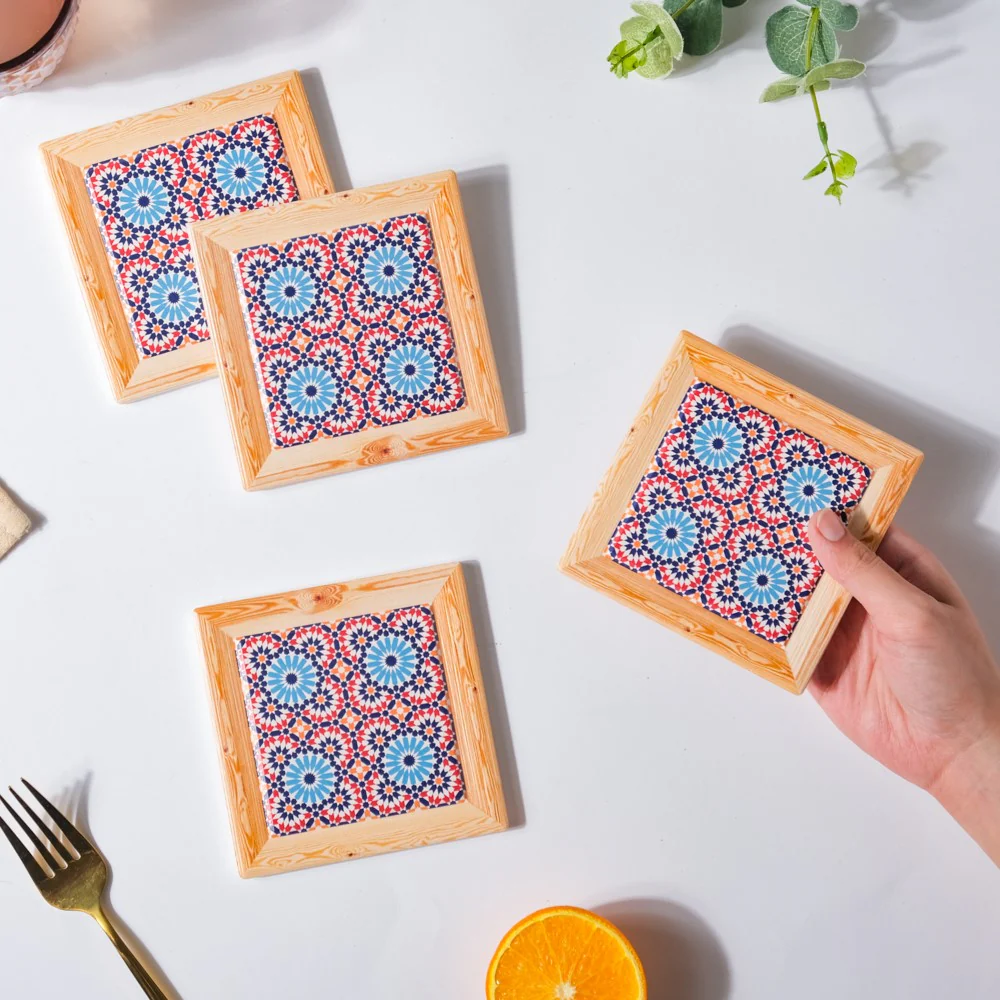 Moroccan Framed Ceramic Coaster Set Of 4 - Image 3