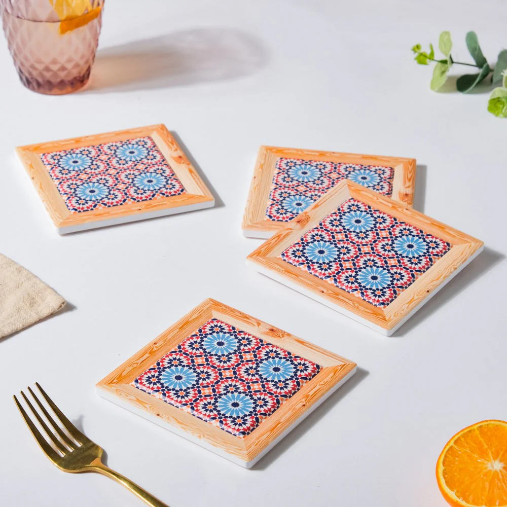 Moroccan Framed Ceramic Coaster Set Of 4 - Image 4