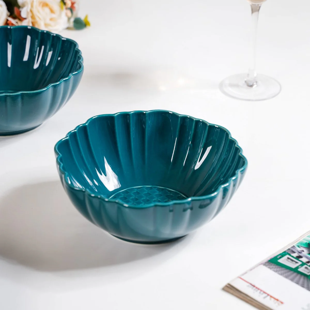Moroccan Round Ceramic Serving Bowl Dark Green Set Of 2 1200ml - Image 3