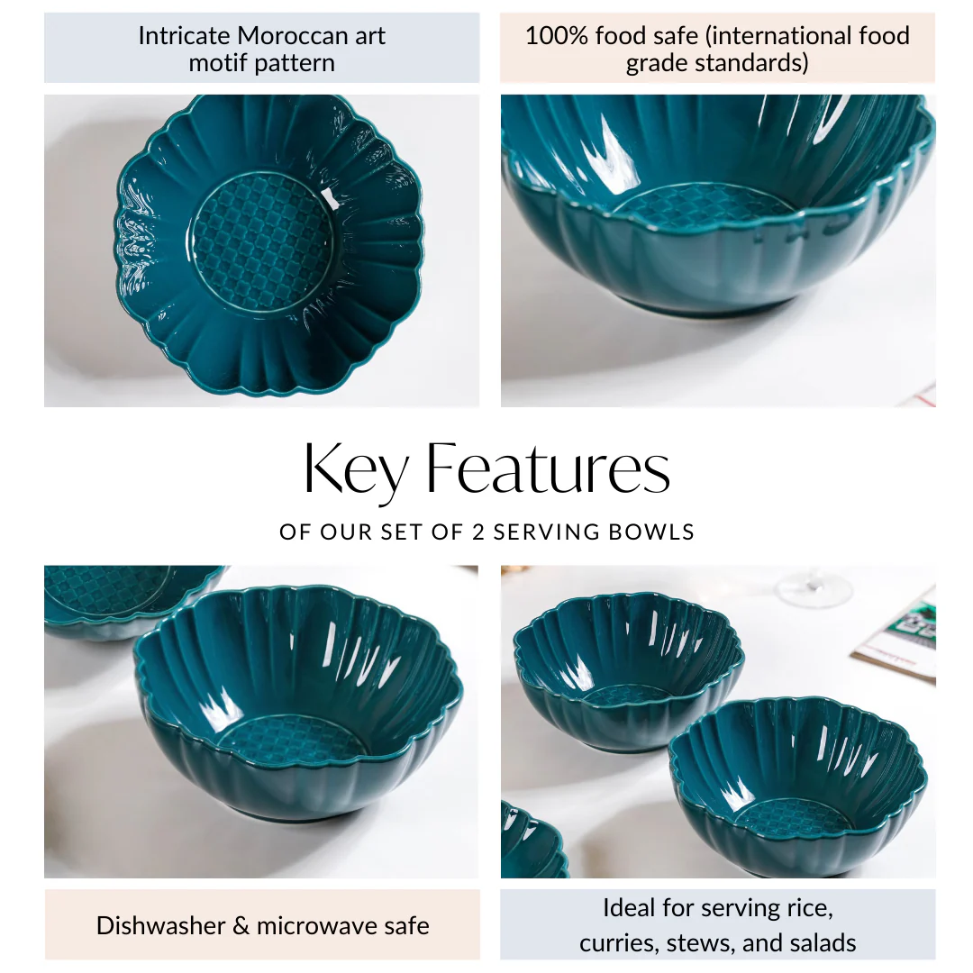 Moroccan Round Ceramic Serving Bowl Dark Green Set Of 2 1200ml - Image 5