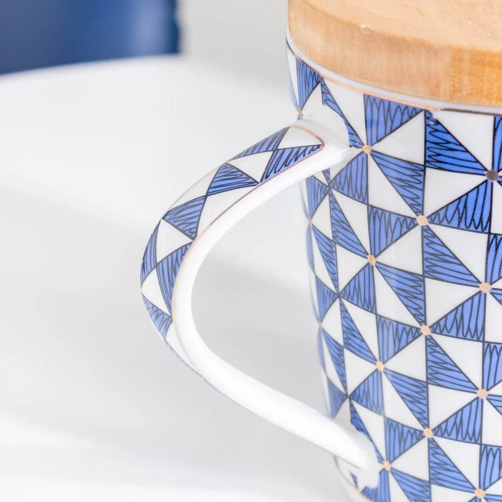 Mosaic Mug With Wooden Lid Blue White Large 500 ml - Image 5