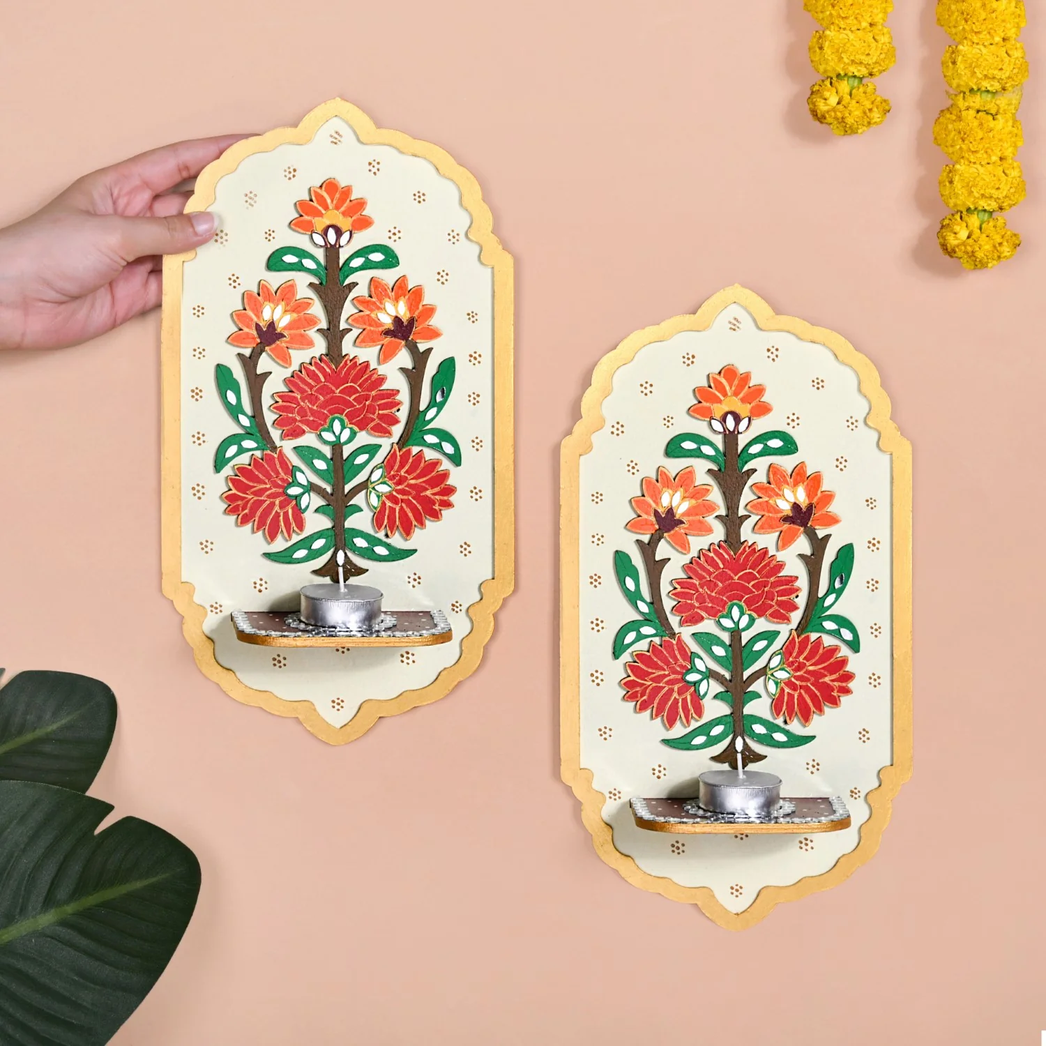 Motif Jharokha Tealight Candle Holder Lippan Wall Art Set Of 2 - Image 2