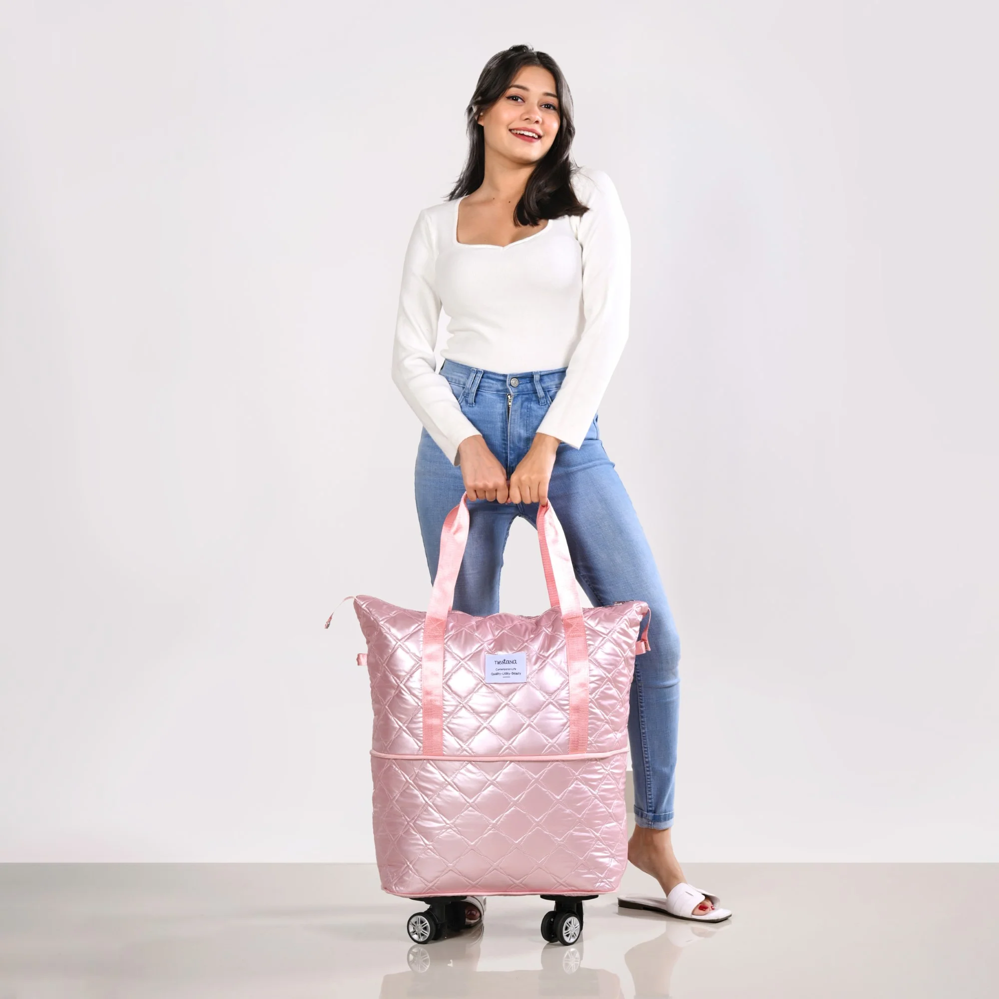Movo Adjustable Travel Bag With Detachable Wheels Pearl Pink - Image 2