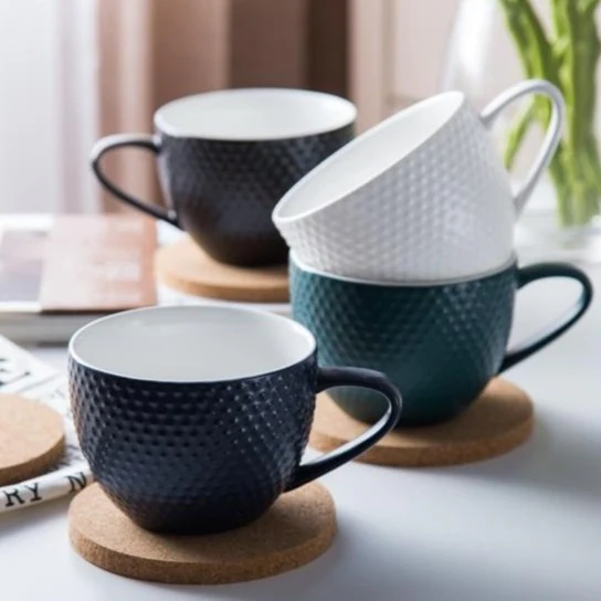 MAGNIFIQUE textured mug with cork coaster - Prussian blue - Image 3