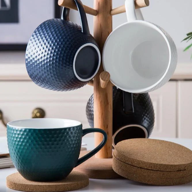 MAGNIFIQUE textured mug with cork coaster - Prussian blue - Image 4