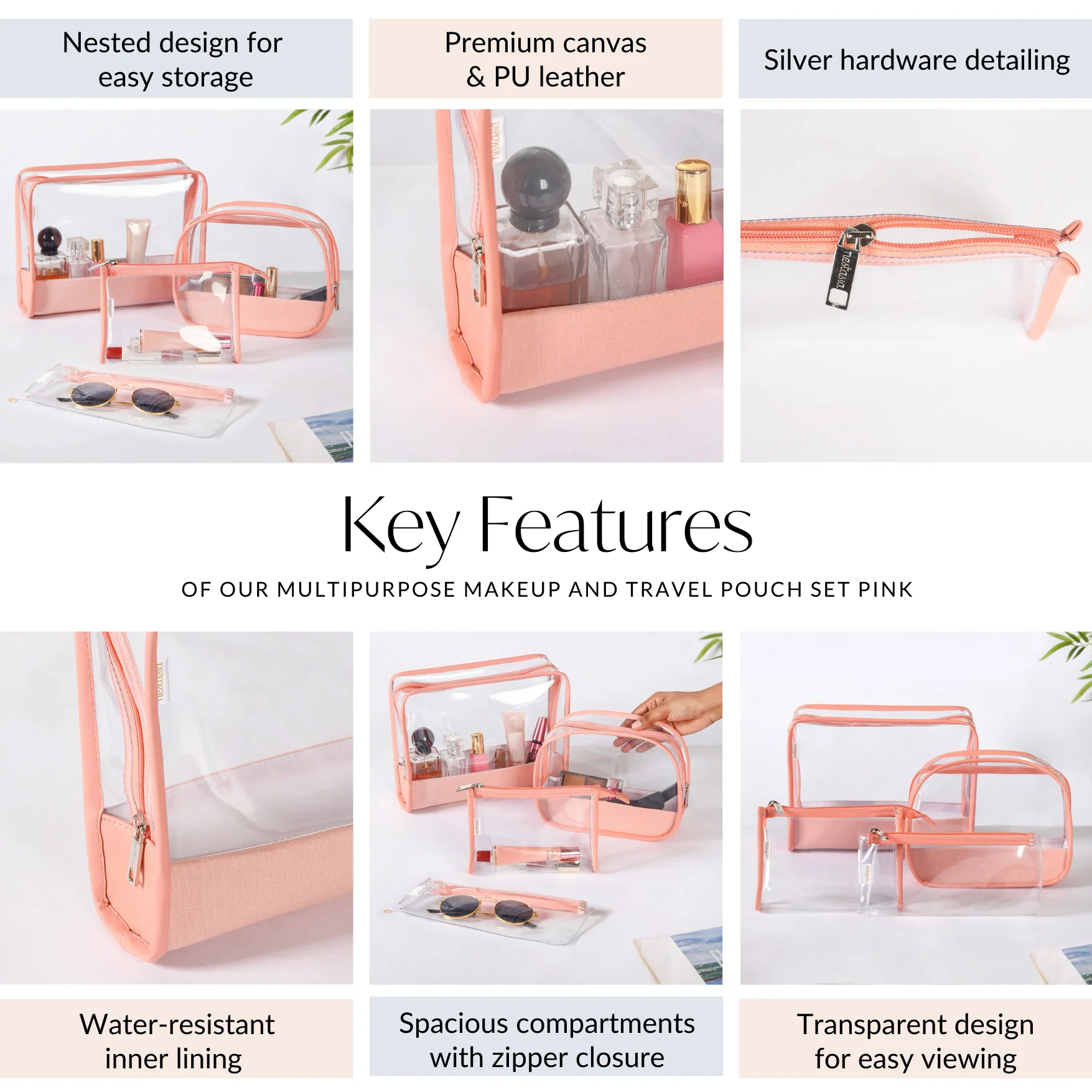 Multipurpose Makeup And Travel Pouch Set Of 4 Pink - Image 5