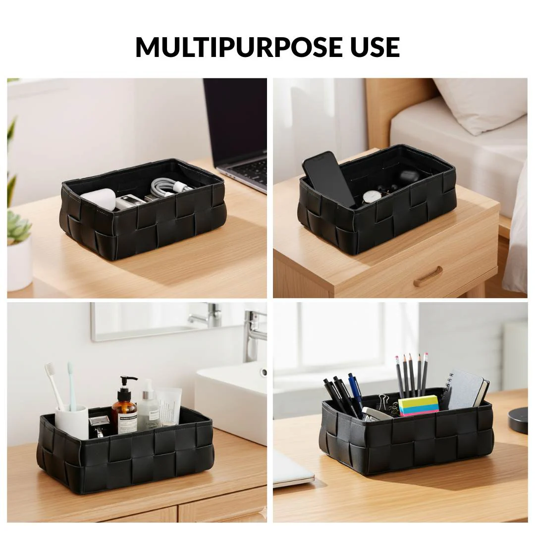 Multipurpose Vegan Leather Basket Black - Image 5
