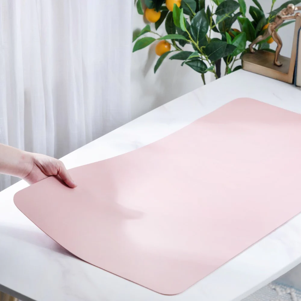 Multipurpose Vegan Leather Computer Desk Mat Pink 31.5 Inch - Image 2