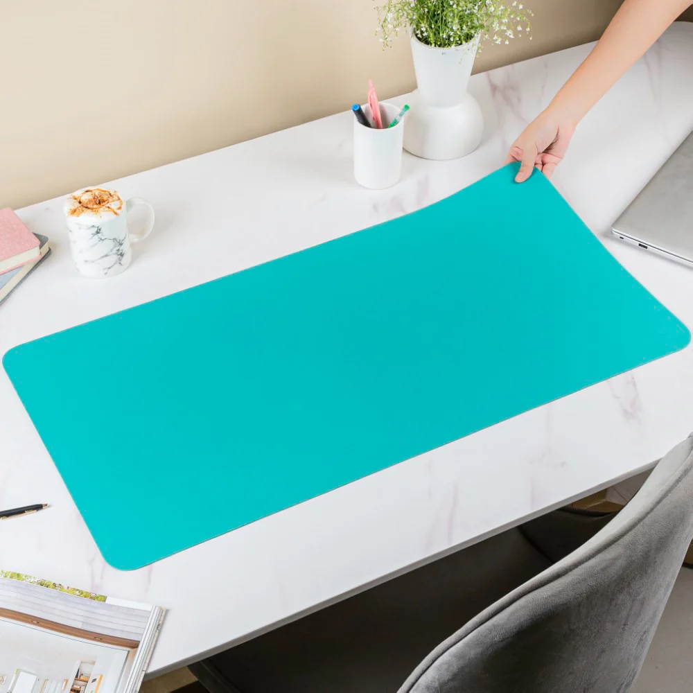 Multipurpose Vegan Leather Desk Mat Cyan 31.5 Inch - Image 2
