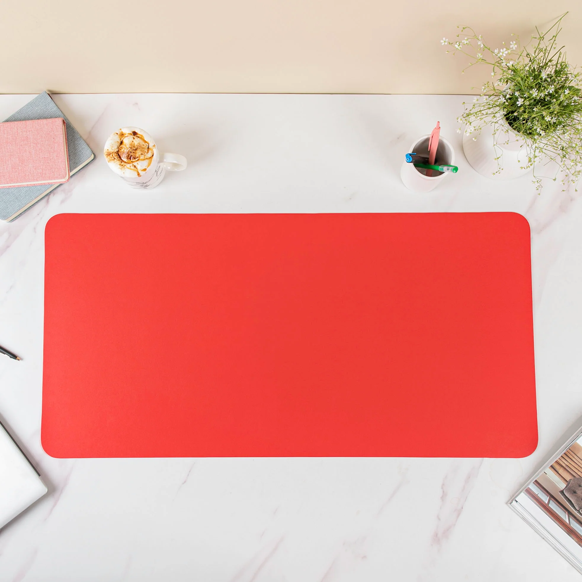 Multipurpose Vegan Leather Desk Mat Red 31.5 Inch - Image 3