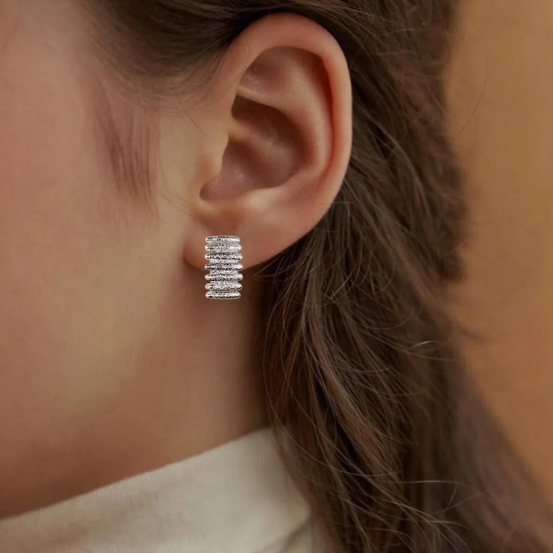 Musical Symphony Silver Semi Hoop Earrings - Image 5