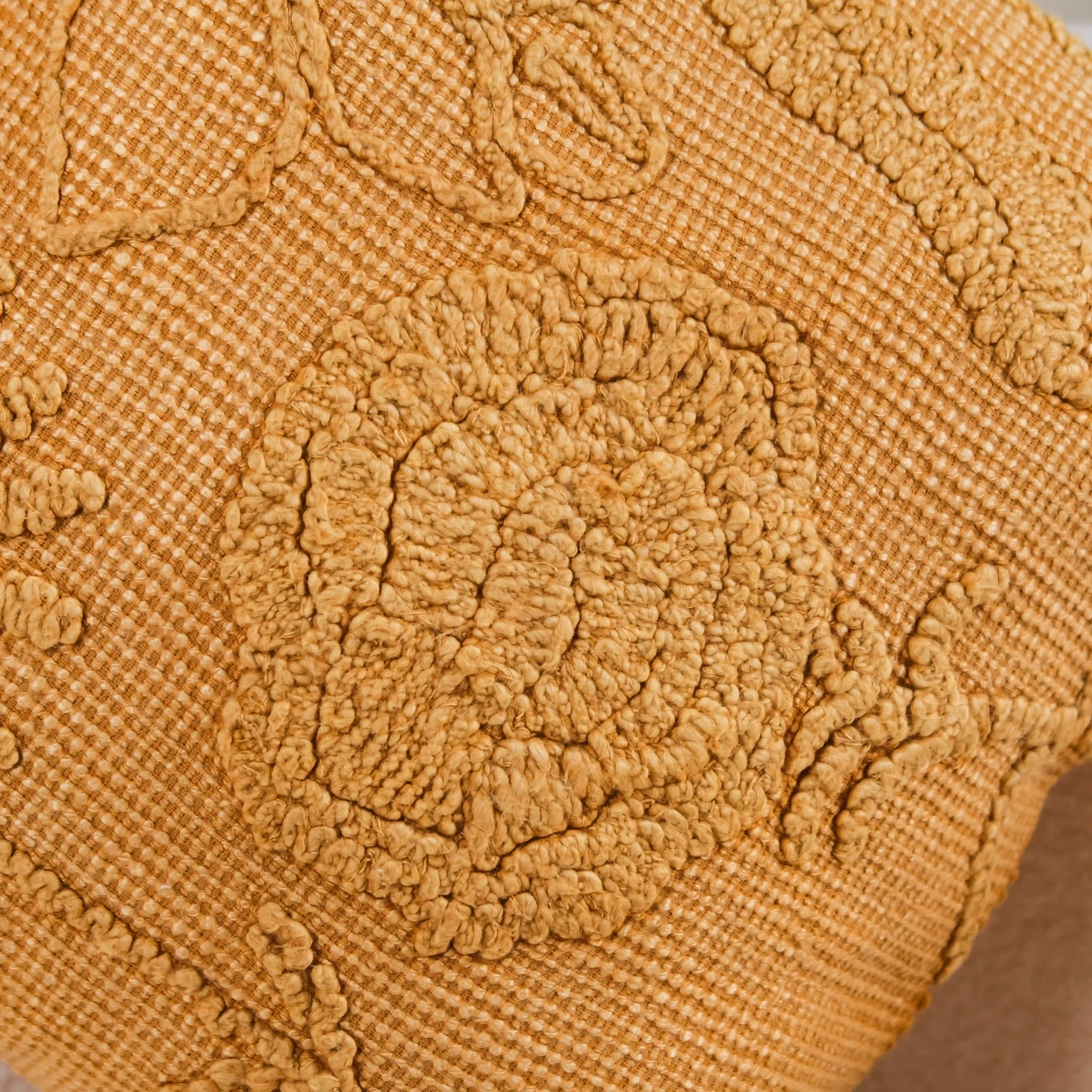 Mustard Tone On Tone Embroidered Cushion Cover 16x16 Inch - Image 2