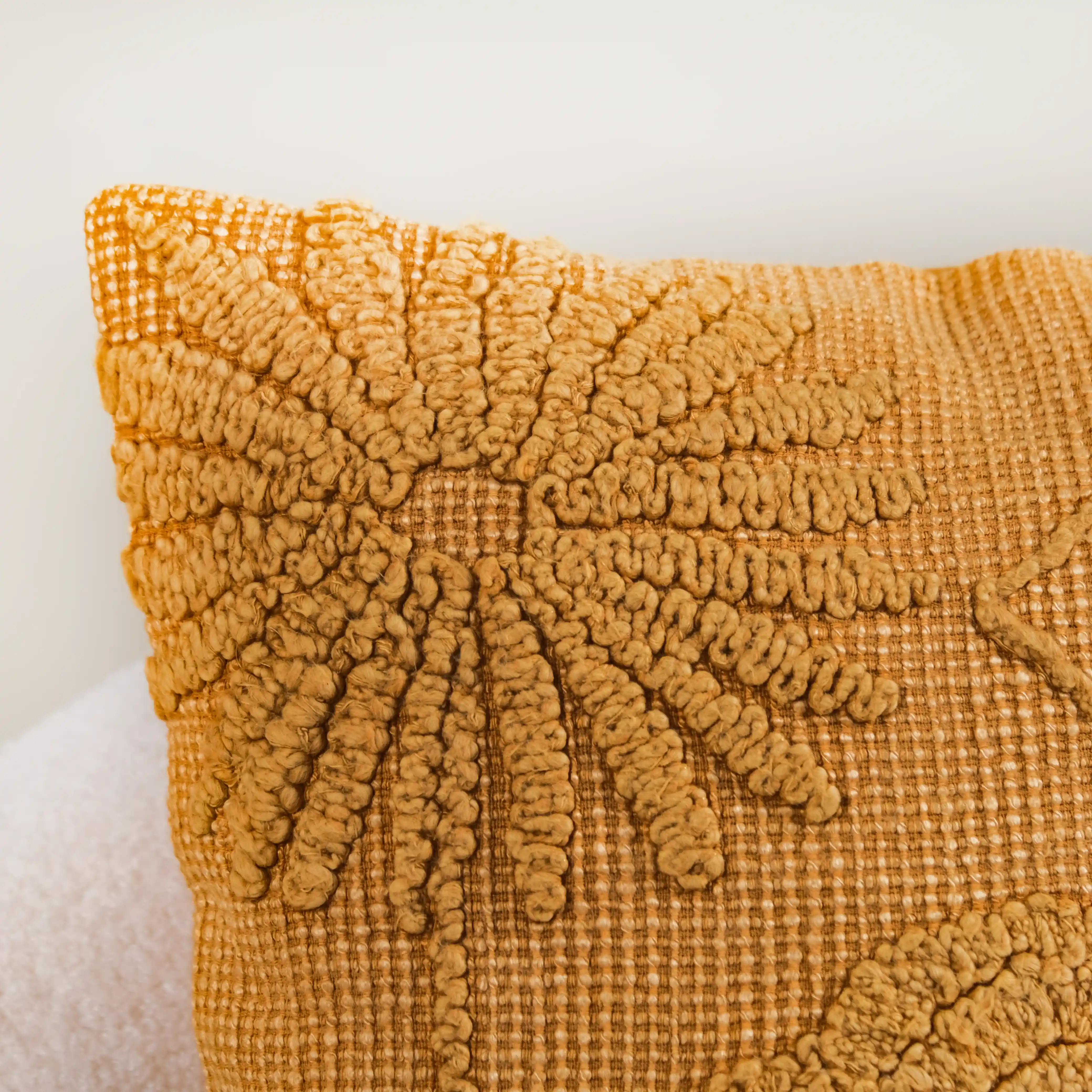 Mustard Tone On Tone Embroidered Cushion Cover 16x16 Inch - Image 4