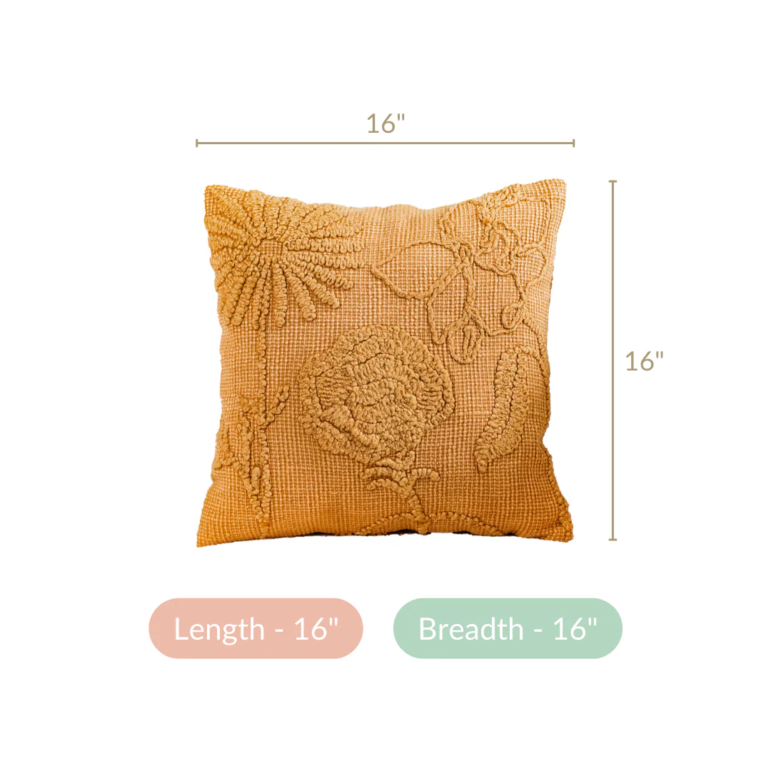 Mustard Tone On Tone Embroidered Cushion Cover 16x16 Inch - Image 7