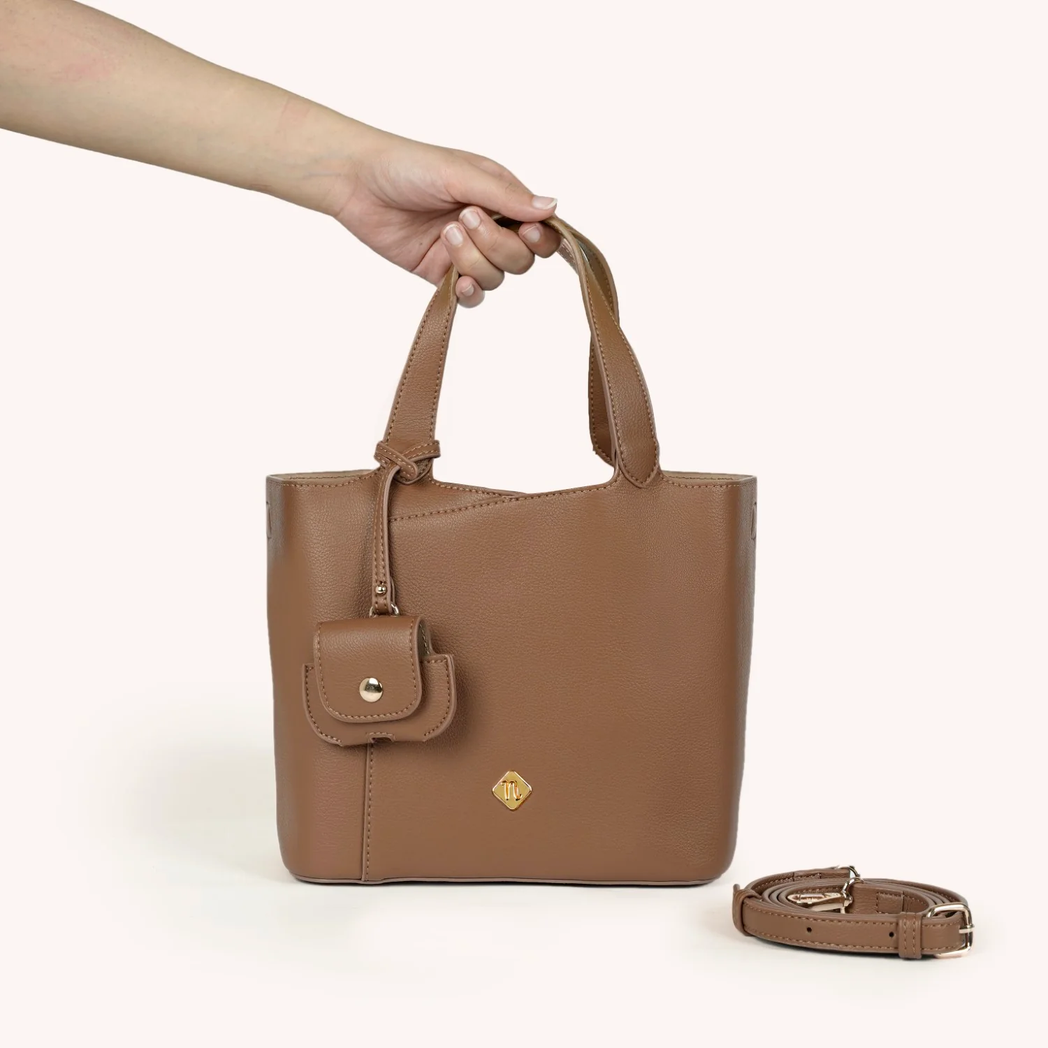 Nara Brown Tote Bag With Sling - Image 4