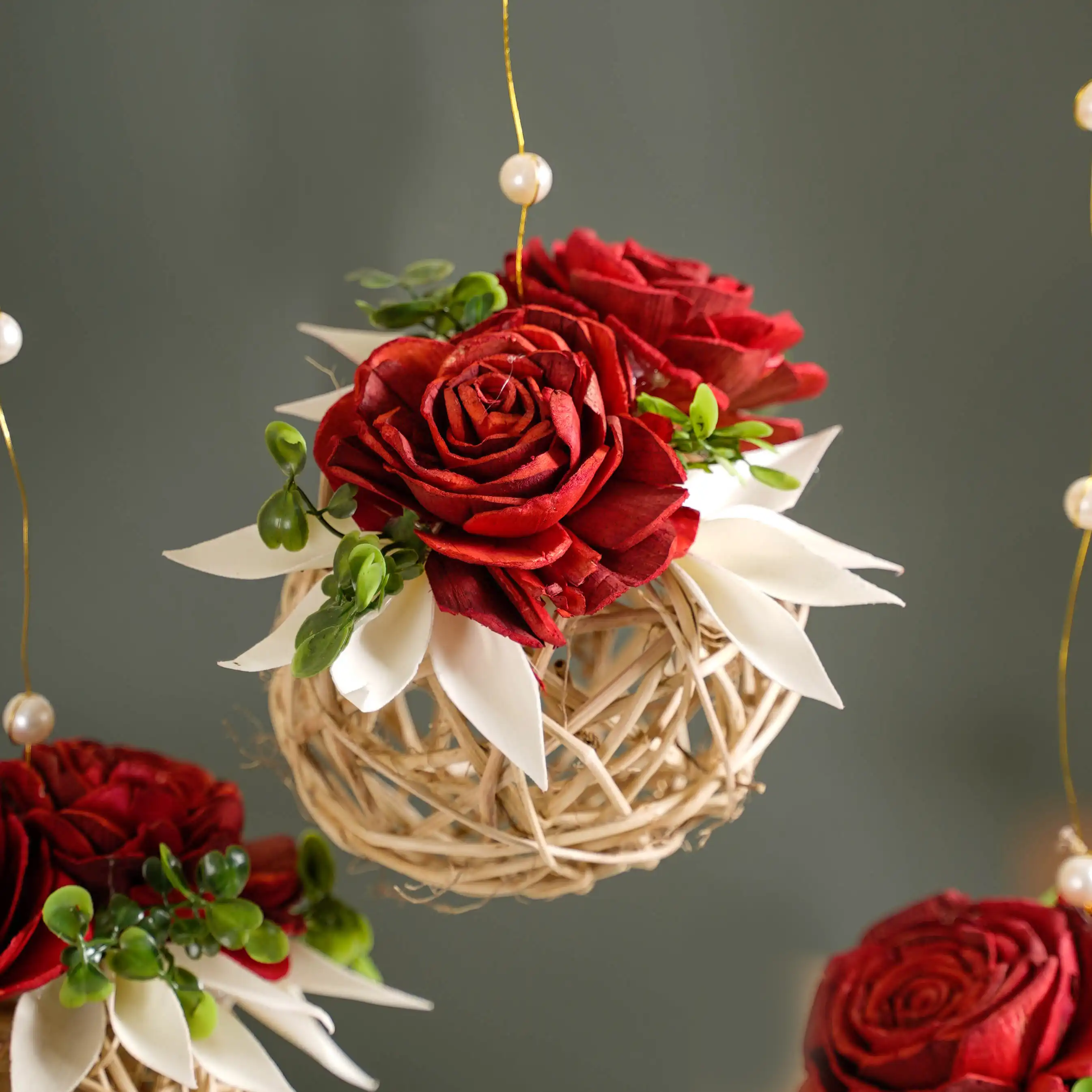 Natural Rose Rattan Hanging Decoration Sustainable Set Of 4 - Image 3