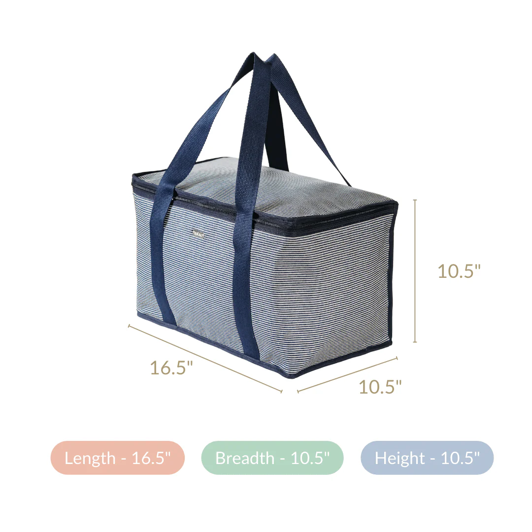 Navy Blue Striped Insulated Food Picnic Bag 30 L - Image 6