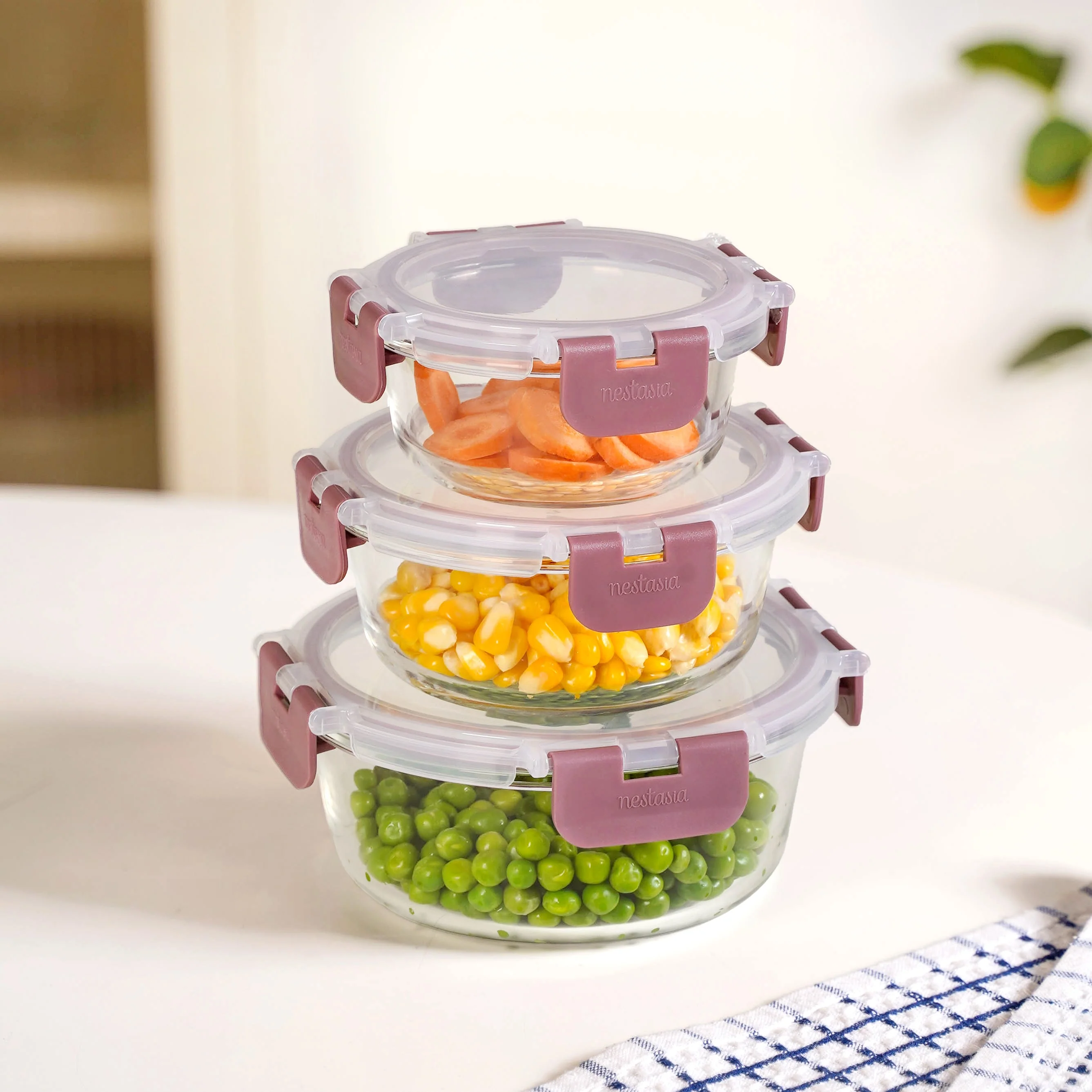 Nestro Pro Airtight Containers Set Of 3 Round Magenta 215ml 400ml 600ml