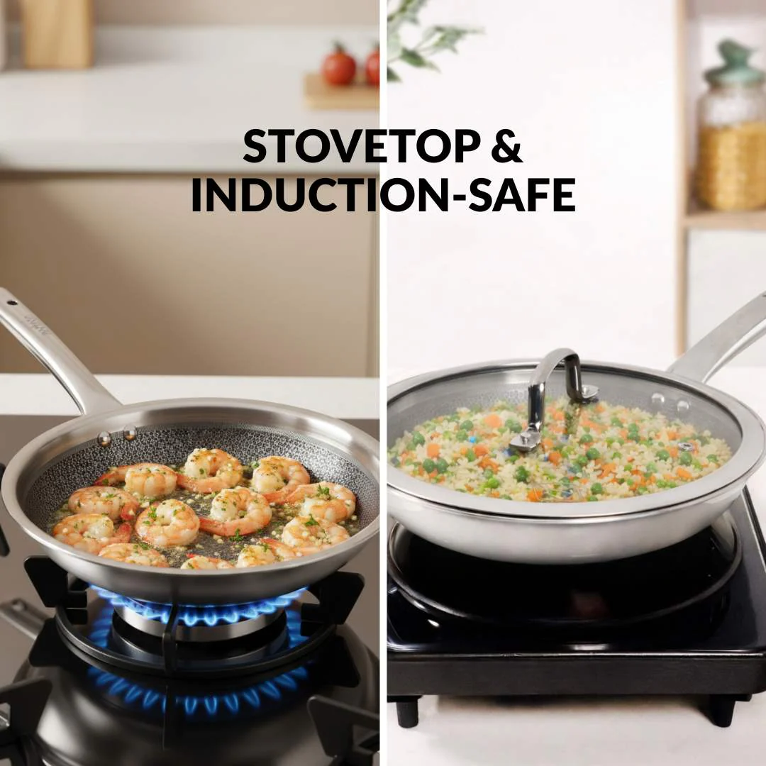 Non Stick Triply Induction Safe Honeycomb Frypan With Lid 2000ml - Image 5