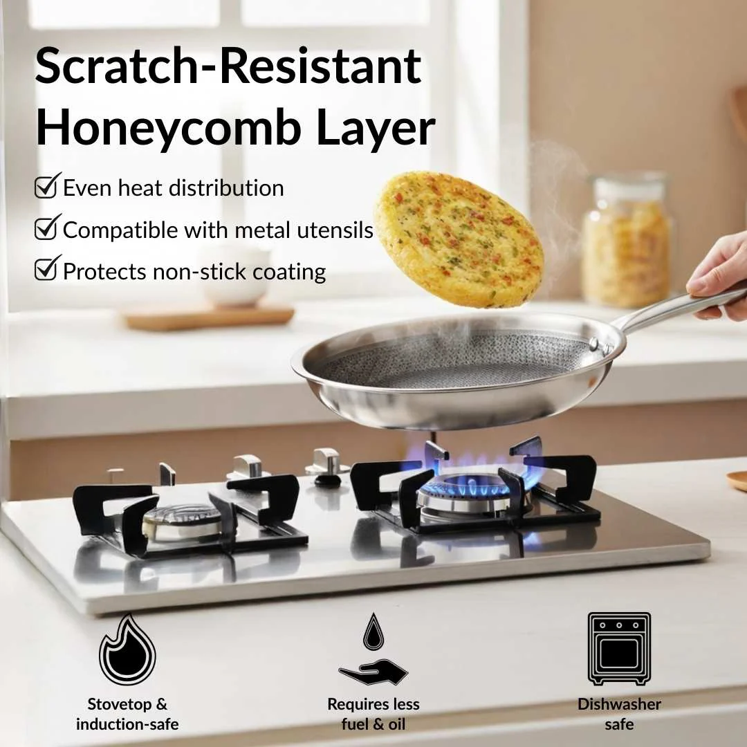 Non Stick Triply Induction Safe Honeycomb Frypan With Lid 2000ml - Image 8