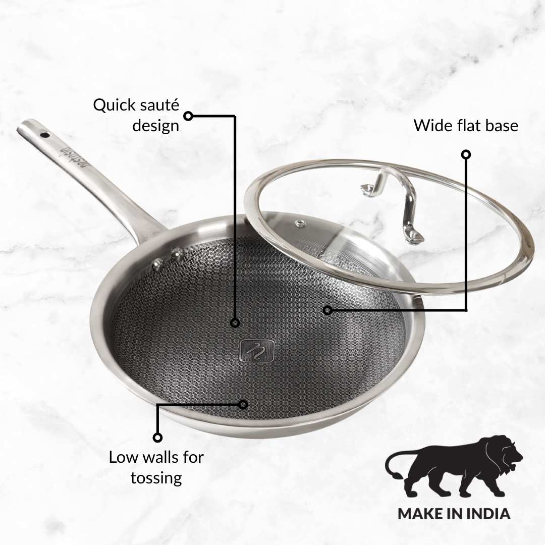 Non Stick Triply Induction Safe Honeycomb Frypan With Lid 2000ml - Image 9