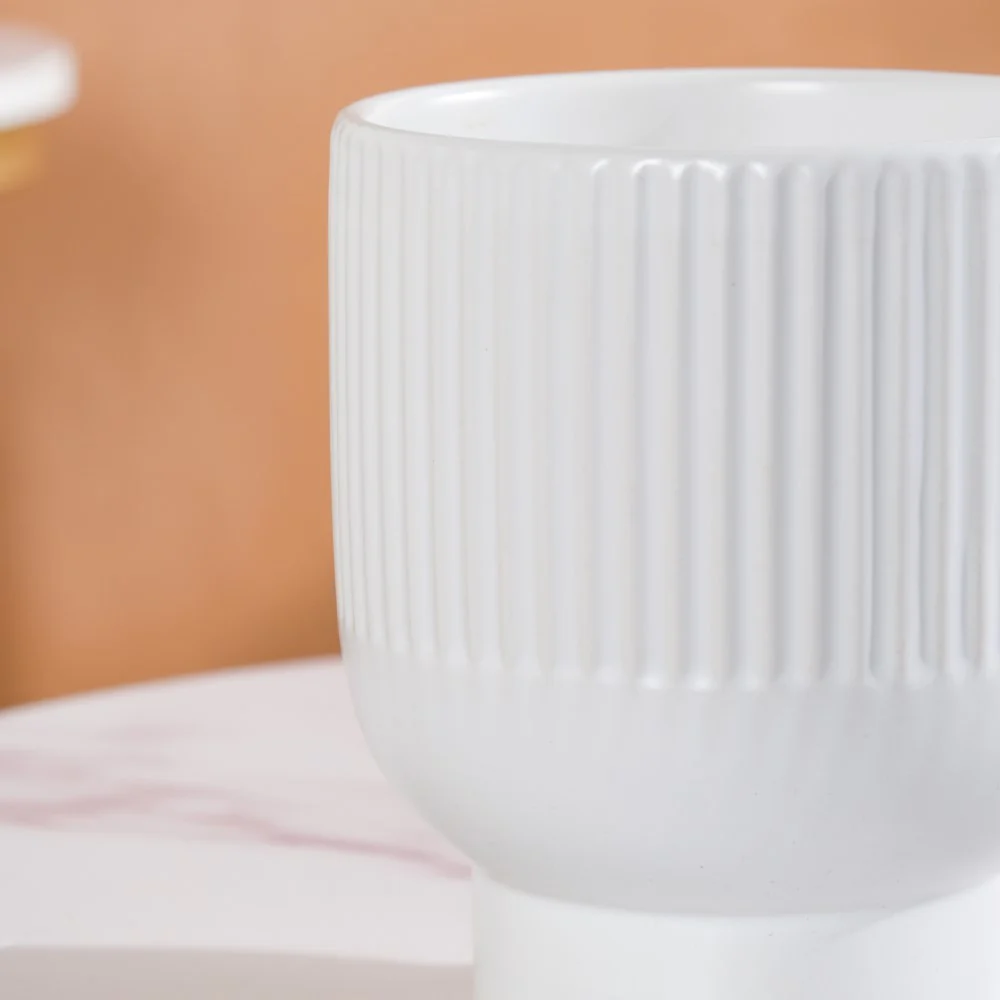 Nordic Ribbed Ceramic White Vase With Stand - Image 5