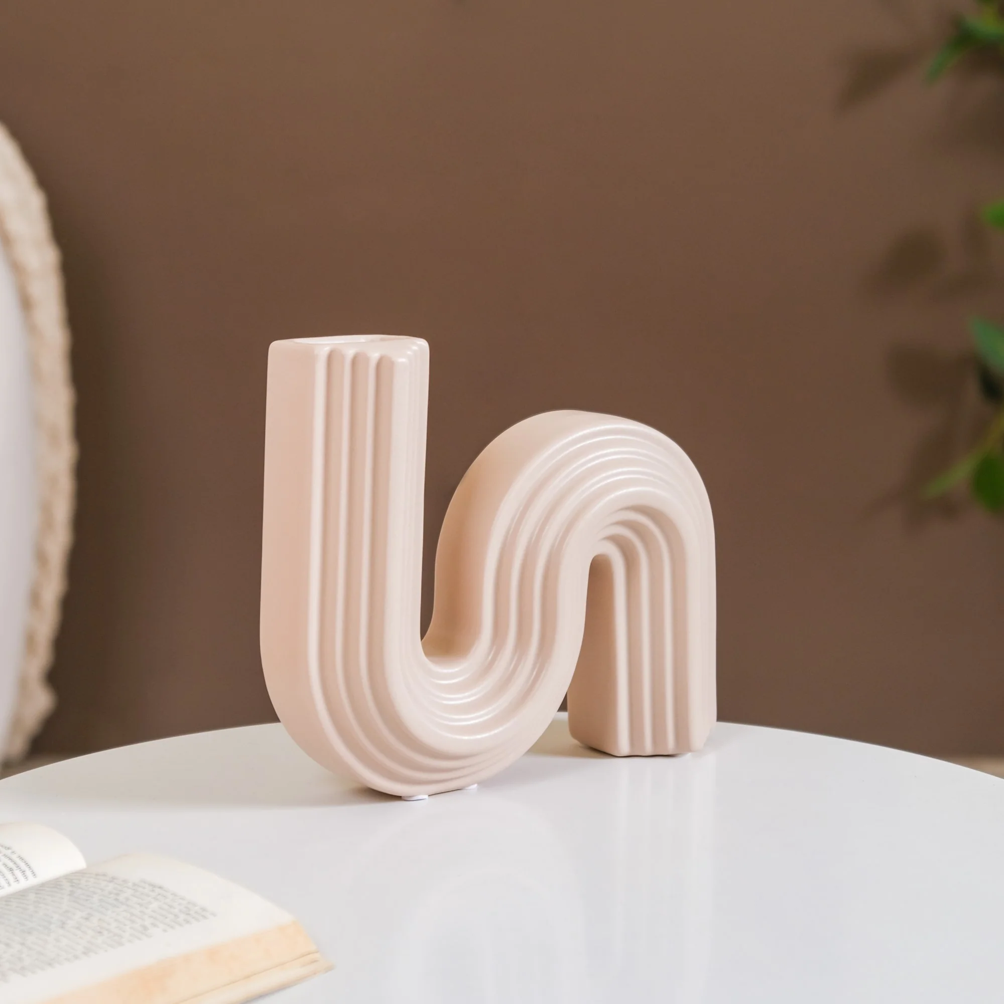 Nordic Wavy Ceramic Vase Beige - Image 2