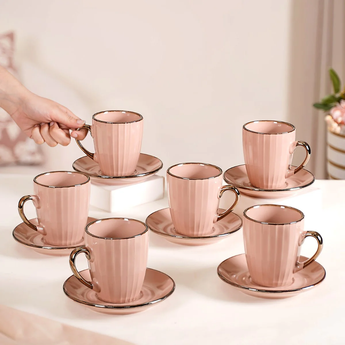 Nori Cup and Saucer Set Of 6 Champagne Pink 250ml - Image 2