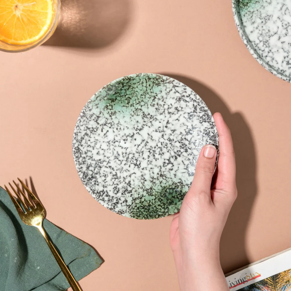Nori Studio Pottery Dessert Plate White And Grey 6 Inch - Image 2