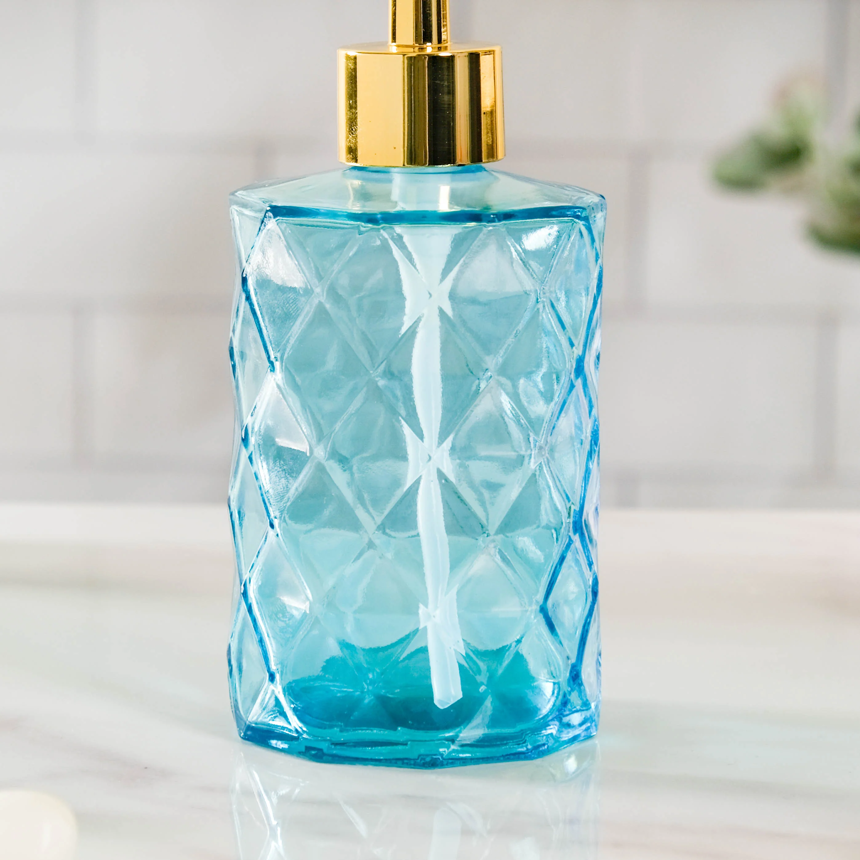 Ocean Blue Textured Glass Dispenser With Nozzle - Image 3
