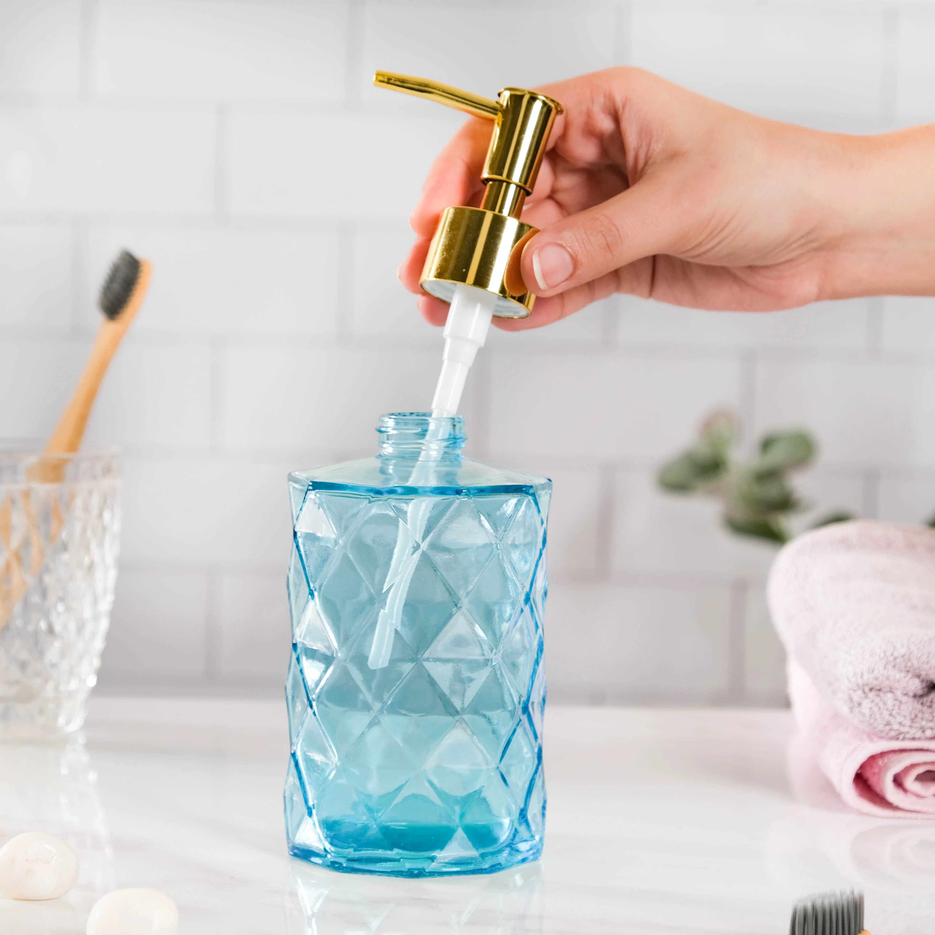 Ocean Blue Textured Glass Dispenser With Nozzle - Image 4