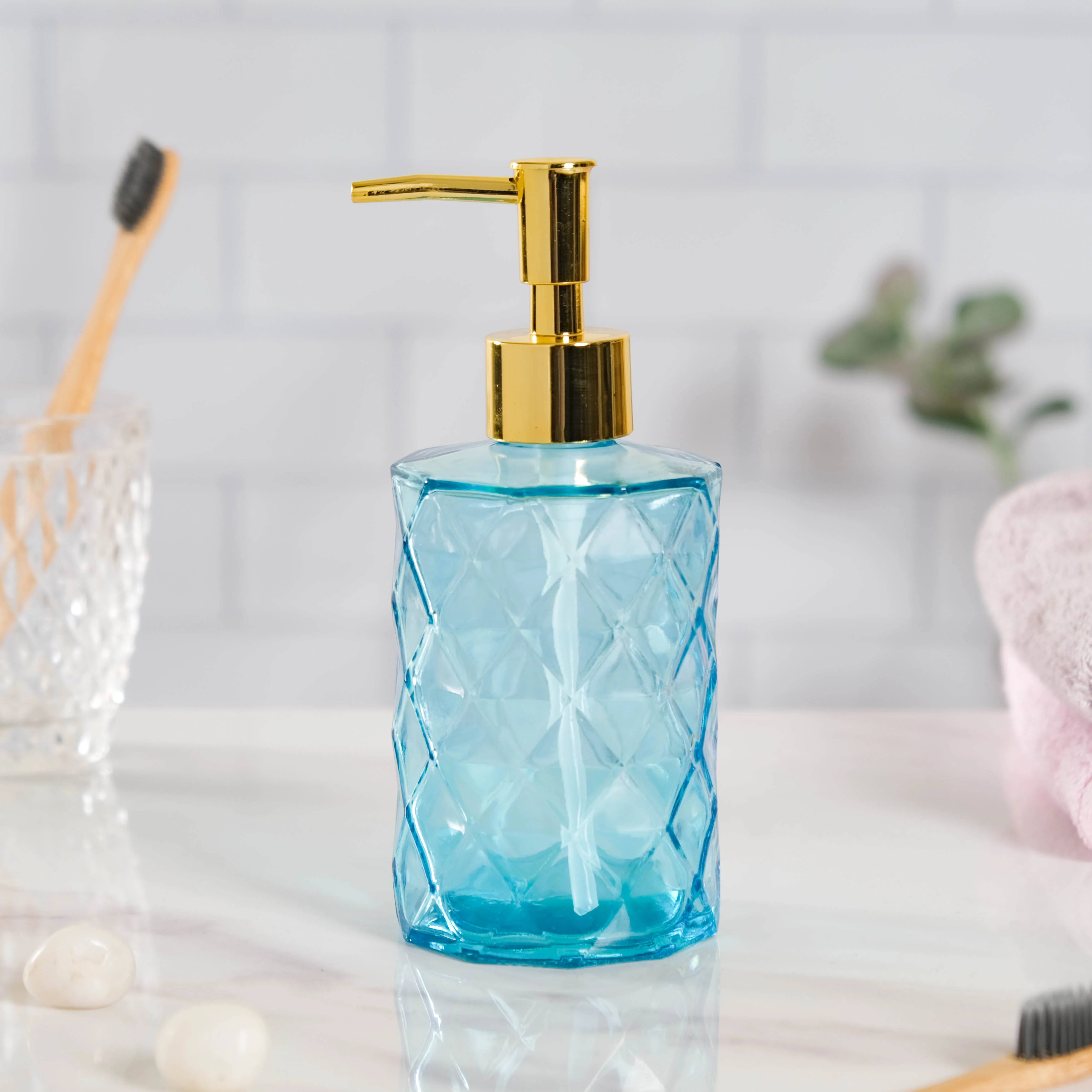 Ocean Blue Textured Glass Dispenser With Nozzle - Image 5