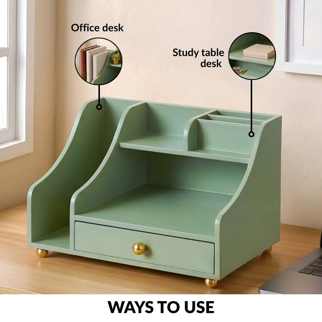 Office Desk Organizer With Drawer Matcha Green - Image 5
