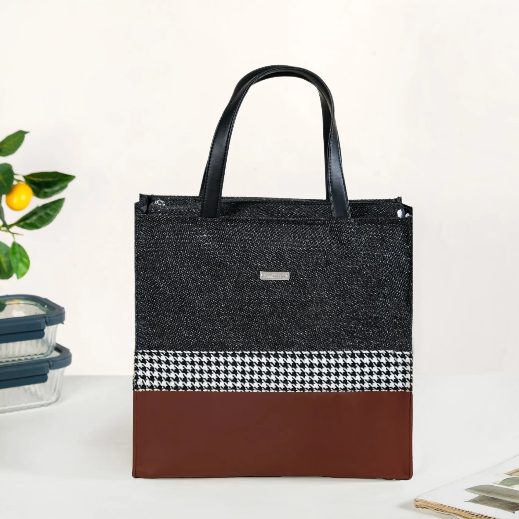 Office Lunch Bag Brown Vegan Leather - Image 6