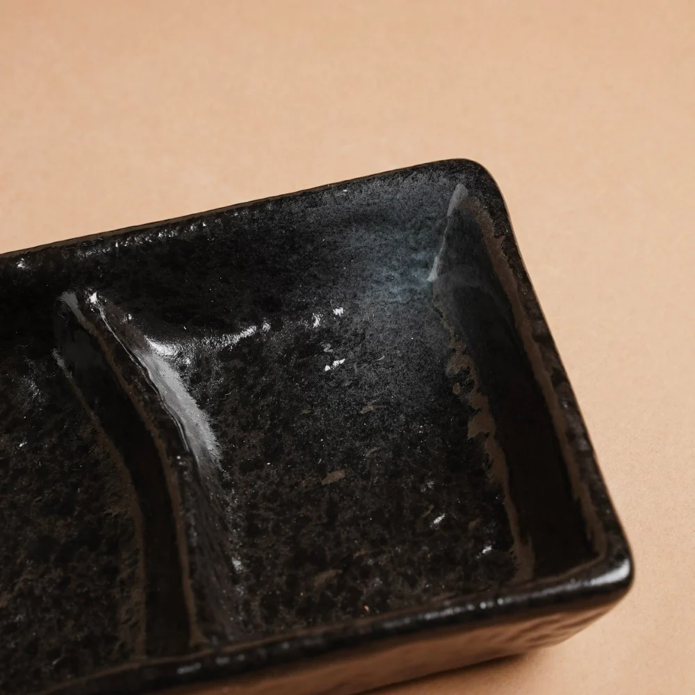 Onyx Finish Stoneware 3 Section Dip Plate - Image 7
