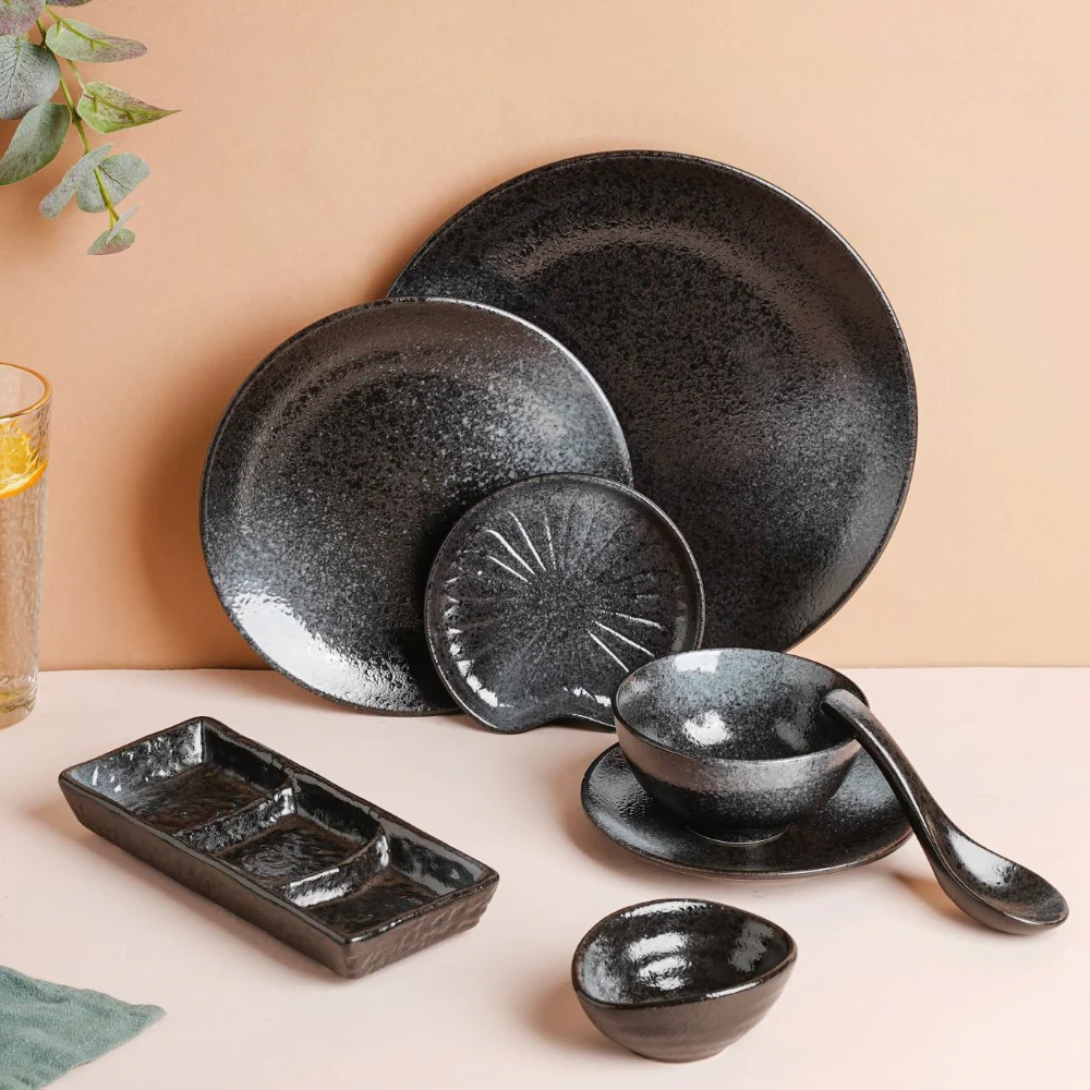Onyx Finish Stoneware Dessert Plate Black 6 inch - Image 10